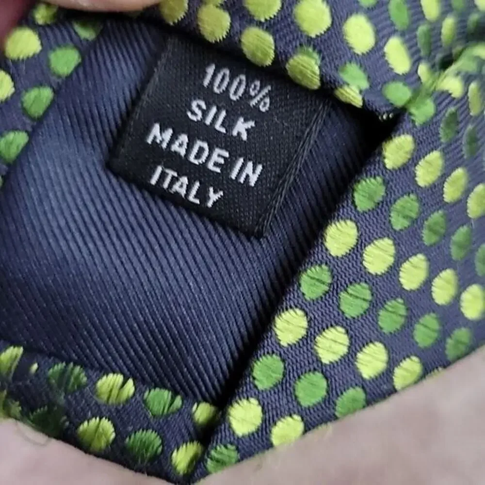 Saks Fifth Avenue two-tone green Polka Dot 100% silk necktie